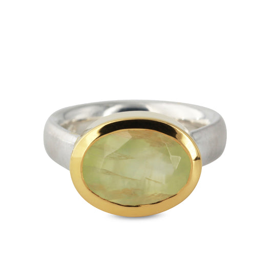 Silberring "Icur" mit 14x10mm Prehnit., 18ct vergoldet