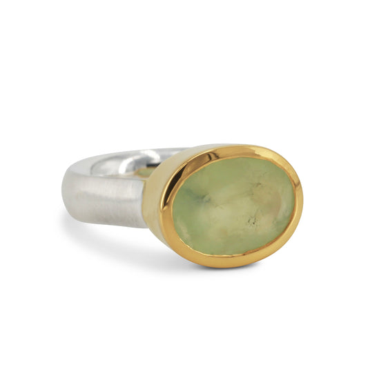 Silberring "Icur" mit 14x10mm Prehnit., 18ct vergoldet