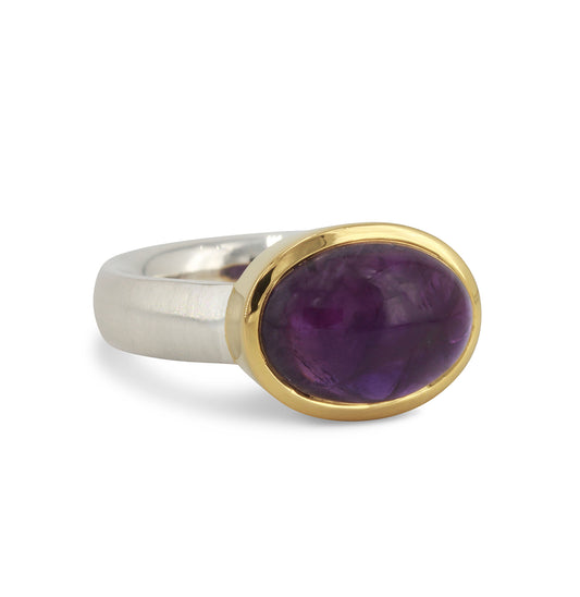 Silberring "Icur" mit 14x10mm Amethyst cab., 18ct vergoldet
