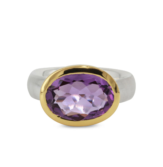 Silberring "Icur" mit 14x10mm Amethyst fac., 18ct vergoldet
