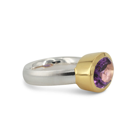 Silberring "Icur" mit 14x10mm Amethyst fac., 18ct vergoldet