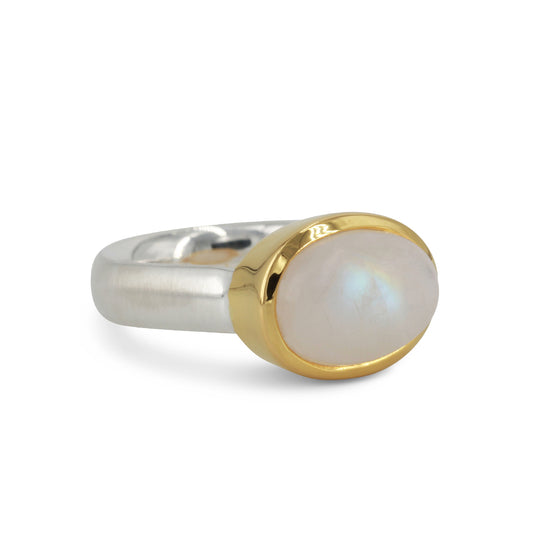 Silberring "Icur" mit 10x14mm Mondstein, 18ct vergoldet
