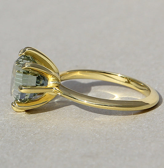 Silberring mit Prasiolith, vergoldet
