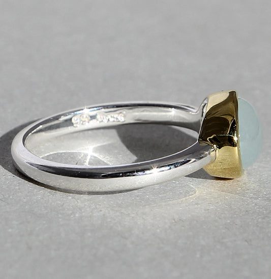Silberring mit vergoldeter Fassung, Aquamarin