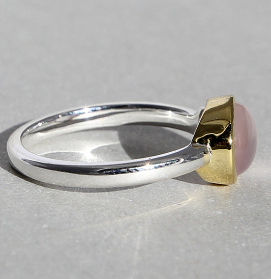 Silberring mit vergoldeter Fassung, Rosenquarz