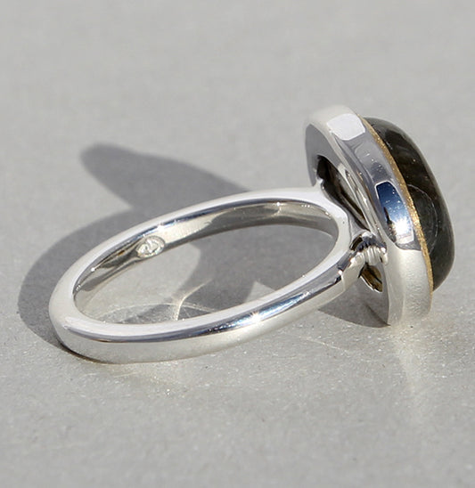 Silberring "Flat oval small" teilvergoldet mit Labradorit