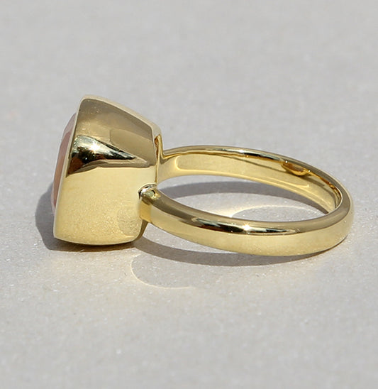 Silberring mit 10x10 mm Rosenquarz, vergoldet