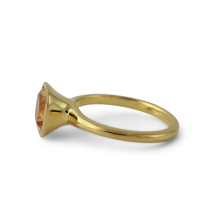 Silberring mit 8x8mm Citrin, 18ct vergoldet