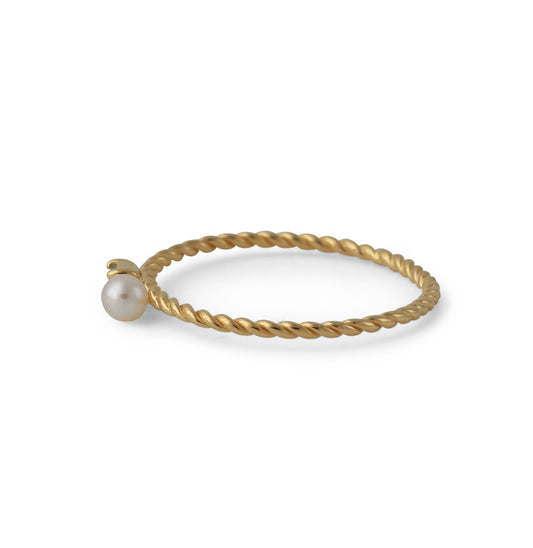 Silberring mit 2mm Mondstein & 3mm SWZ-Perle, 18ct vergoldet