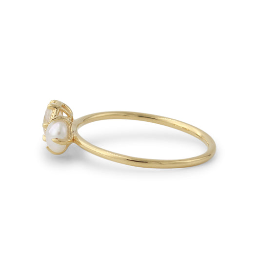 Silberring 18ct vergoldet mit 4x6mm Mondstein & 4mm SWZ-Perle