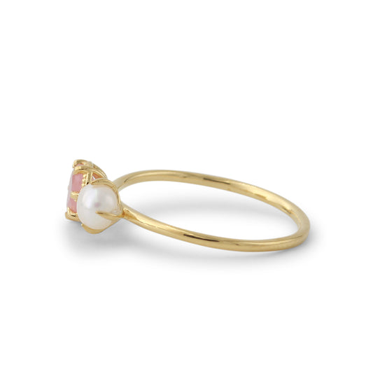 Silberring 18ct vergoldet mit 4x6mm Rosenquartz & 4mm SWZ-Perle