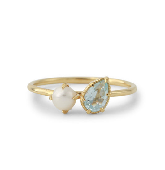 Silberring 18ct vergoldet mit 4x6mm Topas & 4mm SWZ-Perle