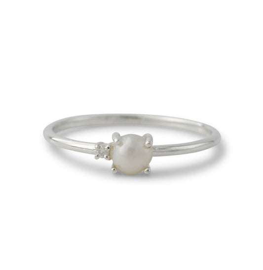 Silberring mit 1,5mm Topas weiß & 4,5mm SWZ-Perle