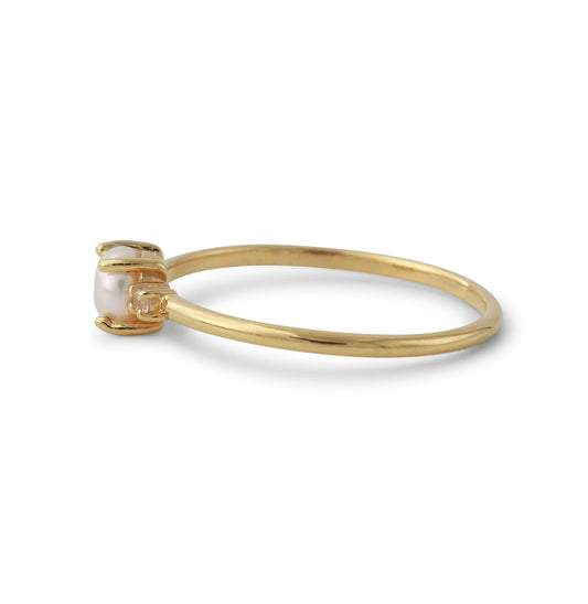 Silberring 18ct vergoldet mit 1,5mm Topas weiß & 4,5mm SWZ-Perle