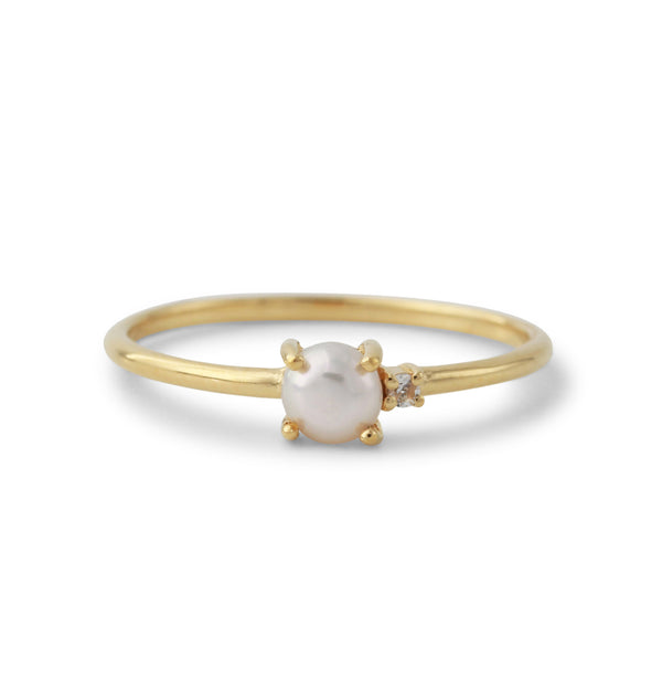 Silberring 18ct vergoldet mit 1,5mm Topas weiß & 4,5mm SWZ-Perle