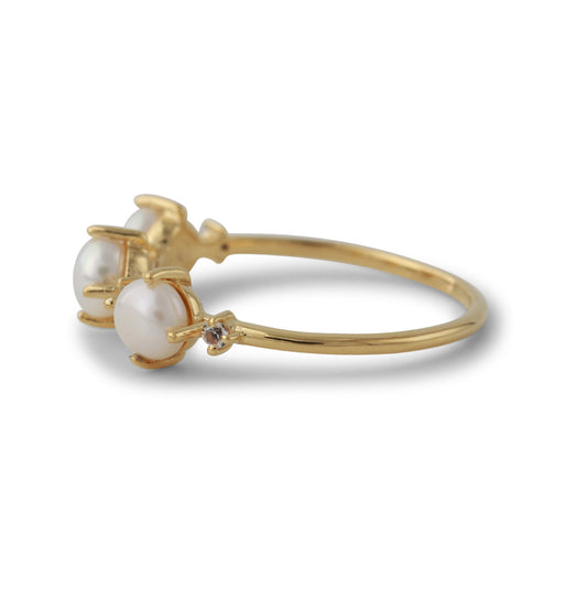 Silberring 18ct vergoldet  mit 1,5mm Topas weiß & 4,5mm SWZ-Perle