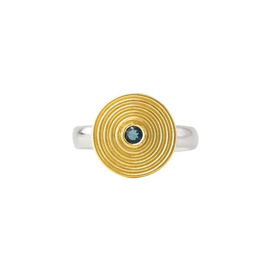 Silberring, 18ct goldplattiert, mit London Blue Topas