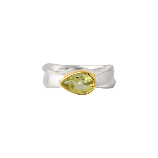 Silberring, 18ct goldplattiert, mit Lemonquarz