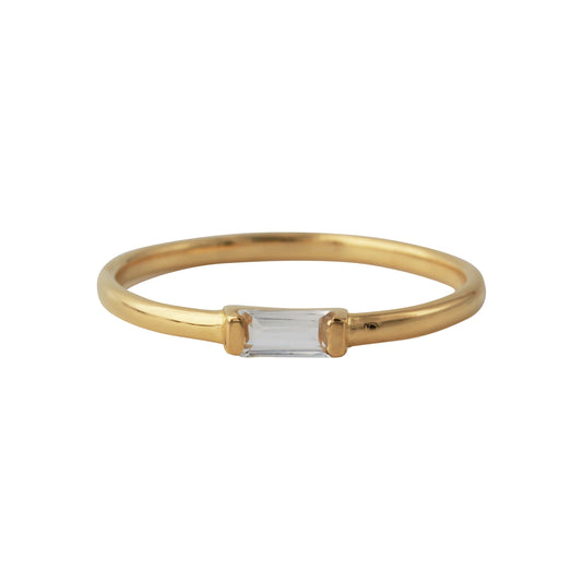 Silberring 18ct goldplattiert mit 2,5x5mm Topas weiß