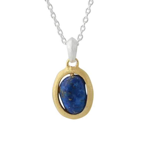 Silbercollier mit Lapis, 18ct vergoldet, Kette 40+5 cm