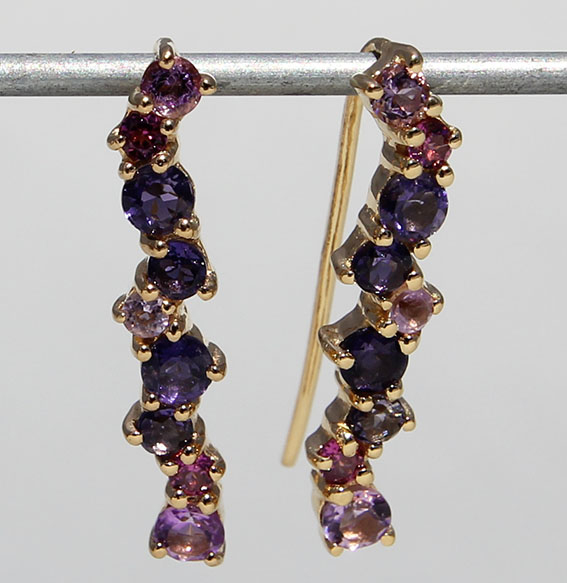 Silberohrstecker mit Iolith, Amethyst, Rhodolit, vergoldet