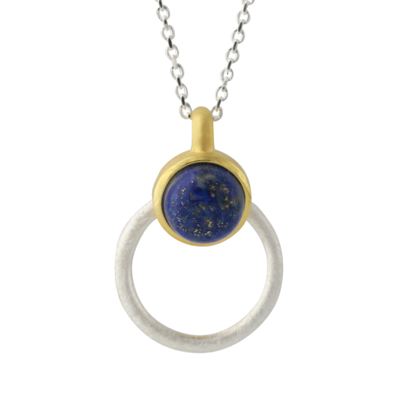 Silberanhänger mit 8mm Lapis, 18ct vergoldet