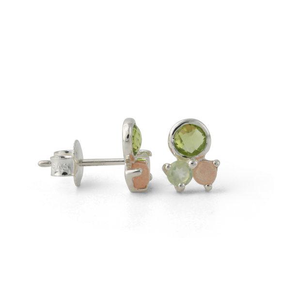 Silberohrstecker mit Peridot, Prehnit und Mondstein